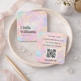 Pastel Marble Business Card with Gold Accents  Vierkante Visitekaartje