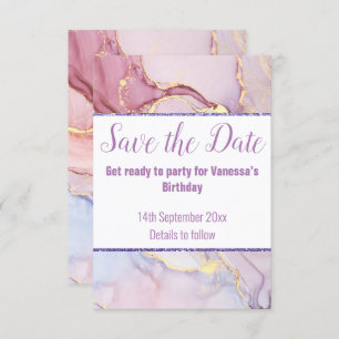 PASTEL MARBLE GLITTER BEWAREN DE DATUM RSVP-KAART RSVP KAARTJE