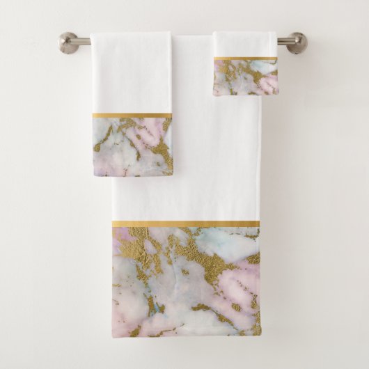 PASTEL MARBLE GOLD BATHROOM TOWEL SET BAD HANDDOEK (Insitu)
