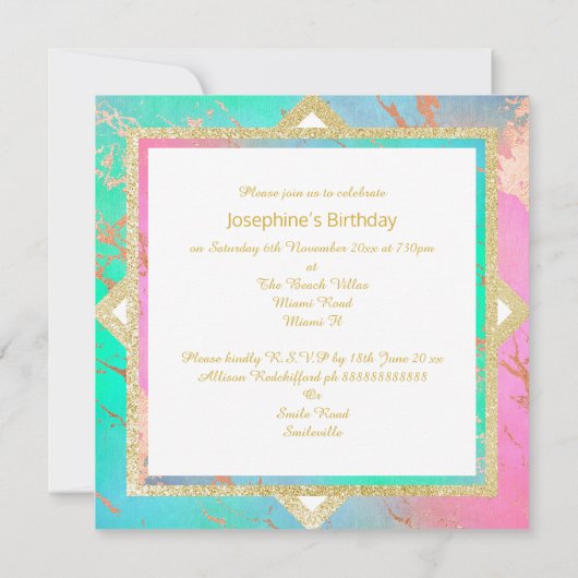 PASTEL MARBLE GOLD BIRTHDAY LAYERED CUSTOM KAART (Achterkant)
