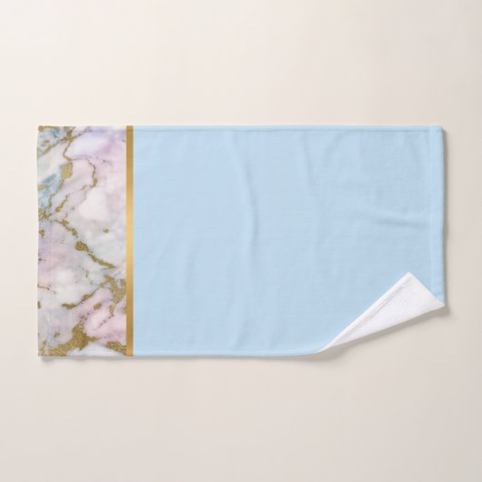PASTEL MARBLE GOLD BLUE BATHROOM TOWEL SET BAD HANDDOEK (Handdoek)