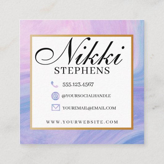 Pastel Marble Modern Hair Braiding Salon Square Bu Vierkante Visitekaartje (Achterkant)