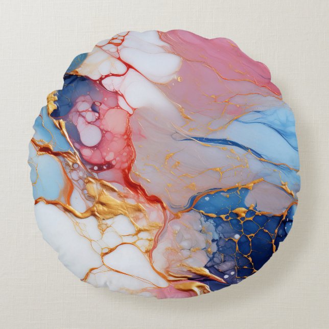 Pastel Marble with Gold Elegance Rond Kussen (Voorkant)