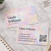 Pastel Marble with Gold Texture QR Code Visitekaartje