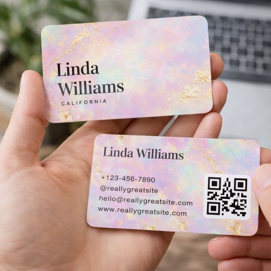 Pastel Marble with Gold Texture QR Code Visitekaartje