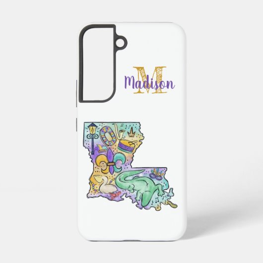 Pastel Mardi Gras Louisiana Initiaal Naam Samsung Galaxy Hoesje (Achterkant)