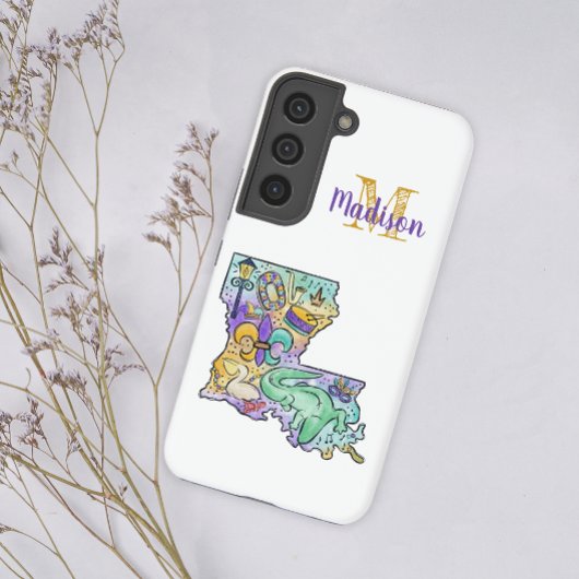 Pastel Mardi Gras Louisiana Initiaal Naam Samsung Galaxy Hoesje