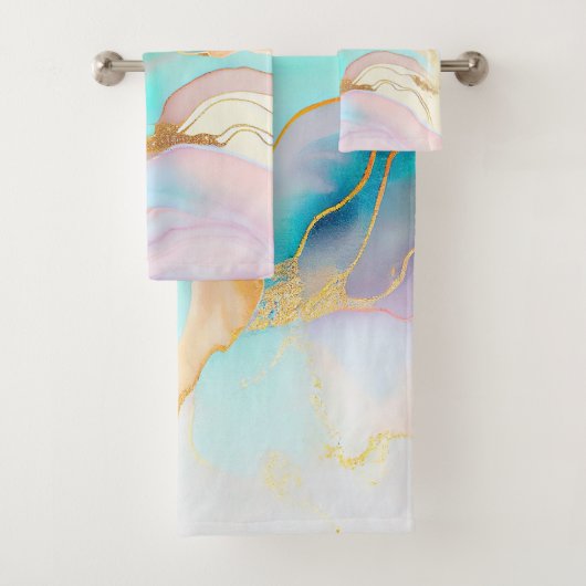 Pastel marmer abstracte glitterkunst bad handdoek (Insitu)