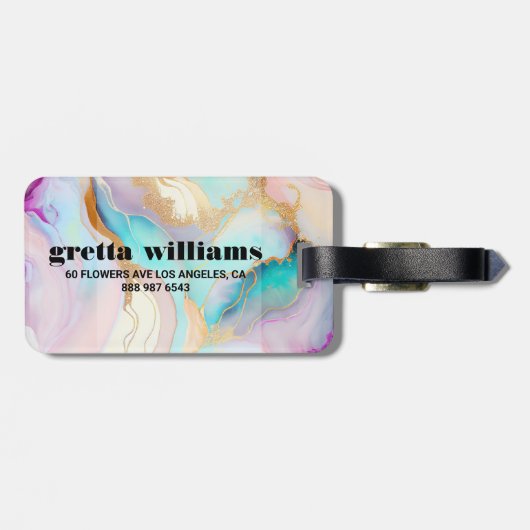 Pastel marmer abstracte glitterkunst bagagelabel (Achterkant horizontaal)