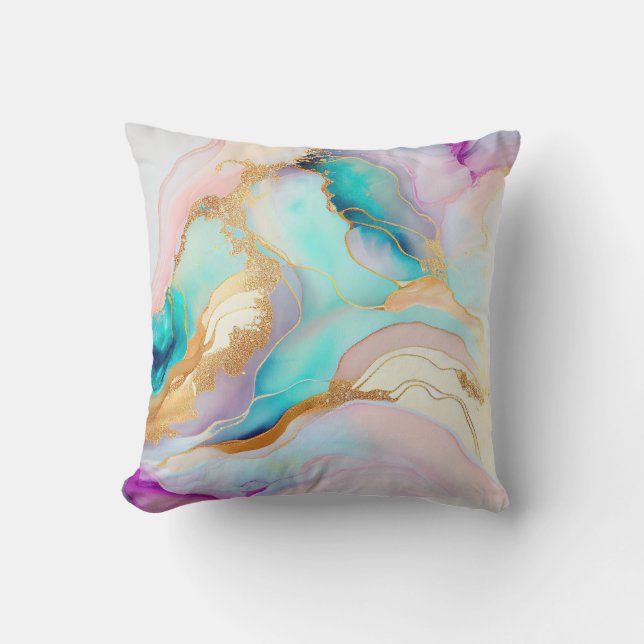 Pastel marmer abstracte glitterkunst kussen (Voorkant)