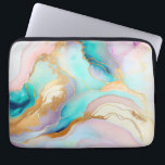 Pastel marmer abstracte glitterkunst laptop sleeve<br><div class="desc">Afbeelding van kleurrijke vloeibare marmer-inktextuur met glitteraccenten.</div>