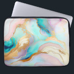 Pastel marmer abstracte glitterkunst laptop sleeve<br><div class="desc">Afbeelding van kleurrijke vloeibare marmer-inktextuur met glitteraccenten.</div>