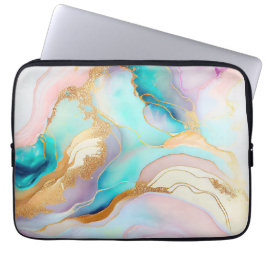Pastel marmer abstracte glitterkunst laptop sleeve