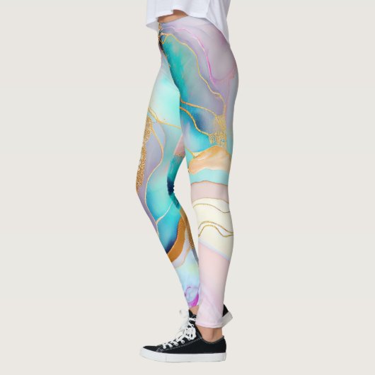 Pastel marmer abstracte glitterkunst leggings (Links)