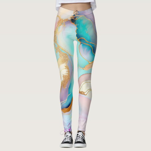 Pastel marmer abstracte glitterkunst leggings (Voorkant)