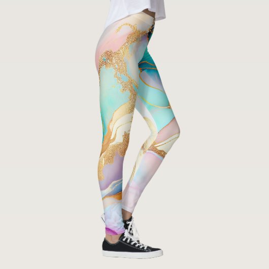 Pastel marmer abstracte glitterkunst leggings (Rechts)