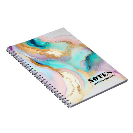 Pastel marmer abstracte glitterkunst notitieboek (Rechterzijde)