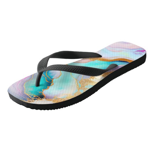 Pastel marmer abstracte glitterkunst teenslippers (Schuin)