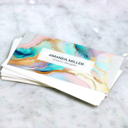 Pastel marmer abstracte glitterkunst visitekaartje