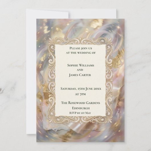 Pastel Marmer Gouden Trouw Uitnodiging (Voorkant)
