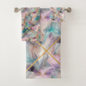 PASTEL MARMER PAARSE GRID ONTWERP BADHANDDOEK SET BAD HANDDOEK (Insitu)