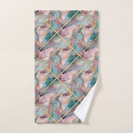 PASTEL MARMER PAARSE GRID ONTWERP BADHANDDOEK SET BAD HANDDOEK (Handdoek)