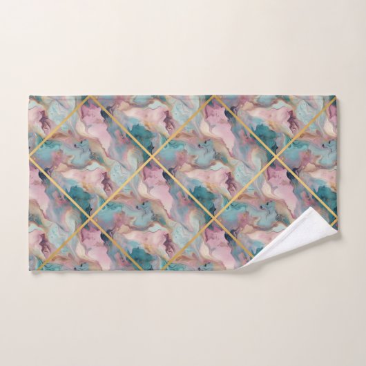 PASTEL MARMER PAARSE GRID ONTWERP BADHANDDOEK SET BAD HANDDOEK (Handdoek)