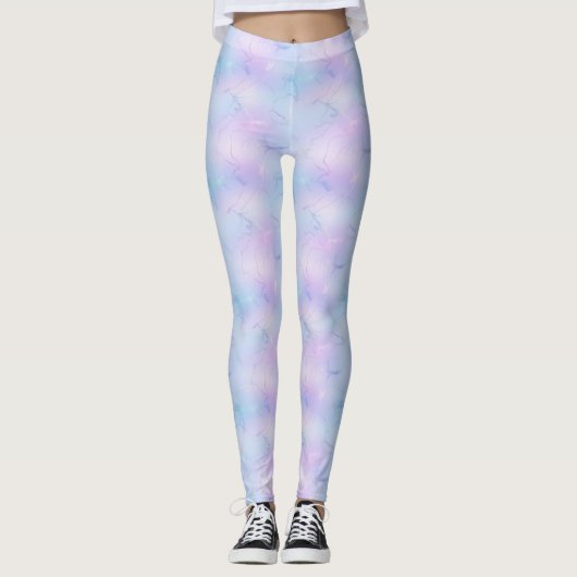  pastel marmeren lavendel hemelsblauw roze leggings (Voorkant)