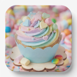 Pastel Marshmallow Regenboog Taartje Verjaardag Papieren Bordje