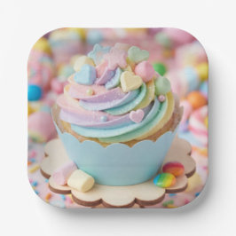 Pastel Marshmallow Regenboog Taartje Verjaardag Papieren Bordje