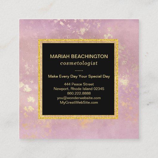 *~* Pastel Mauve Abstract Gold Flake Glitter Vierkante Visitekaartje (Achterkant)