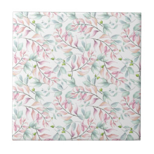 Pastel Mauve and Sage Dancing Leaves Ceramic Tile Tegeltje