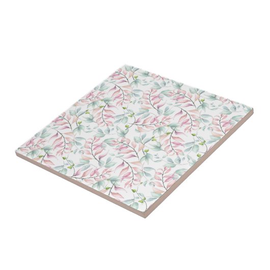 Pastel Mauve and Sage Dancing Leaves Ceramic Tile Tegeltje (Zijkant)