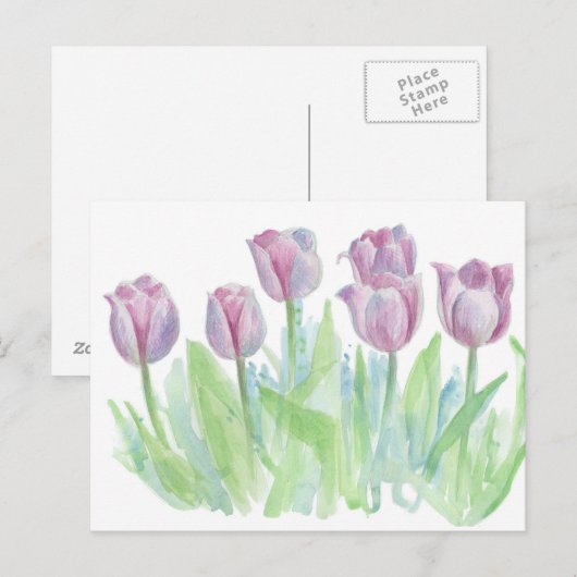 Pastel Mauve Lavendel Tulp Waterverf Flowers Briefkaart (Voorkant / Achterkant)