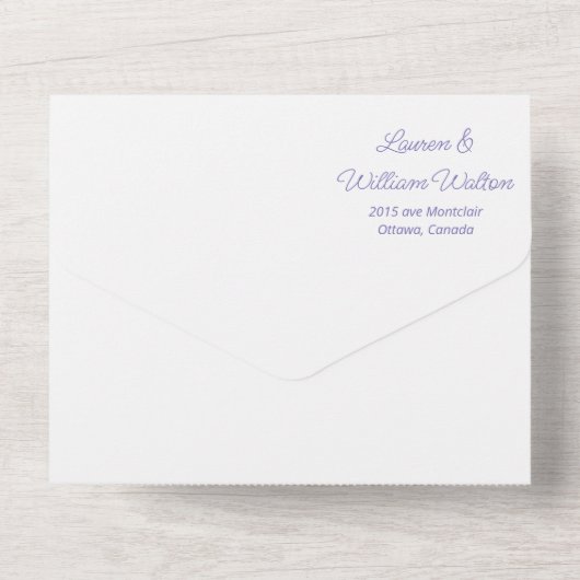 Pastel mauve paarse blush floral all in one uitnodiging (Achterkant)