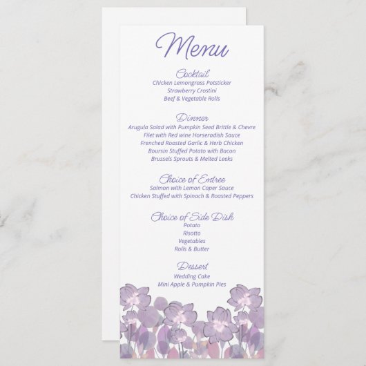 Pastel mauve paarse blush floral Weddenschap Menu (Voorkant / Achterkant)