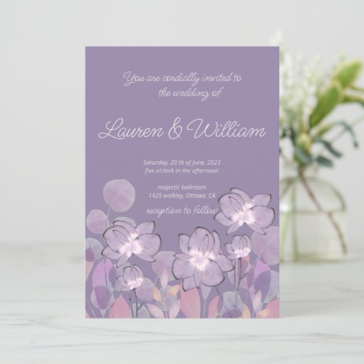 Pastel mauve paarse blush florale bruiloft kaart (Staand voorkant)