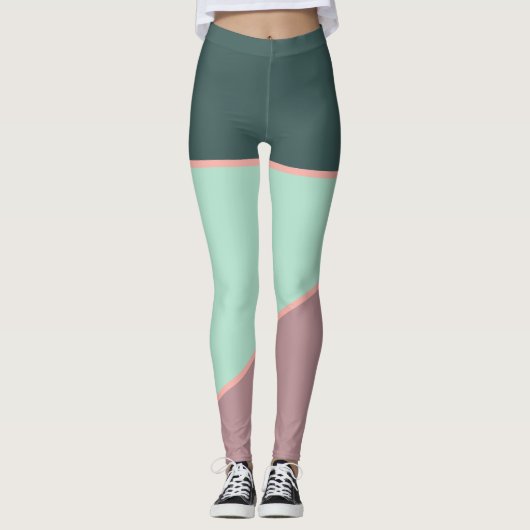 Pastel mauve roze groen blauwgroen  kleurenblok leggings (Voorkant)