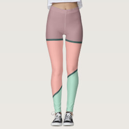 Pastel mauve roze groen blauwgroen kleurenblok Leggings