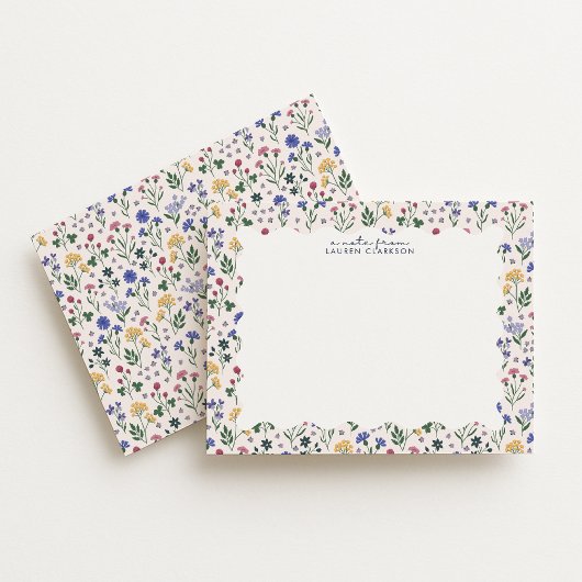 Pastel Meadow Floral Wavy Frame Note Card Kaart