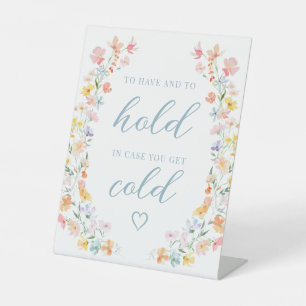 Pastel Meadow Flower Wreath Wedding Blanket Sign Reclamebord Met Voetstuk