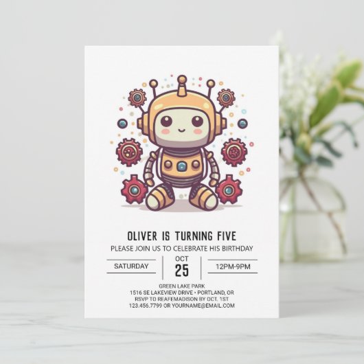 Pastel Mechanical Schattige Robot Verjaardag Kaart (Staand voorkant)