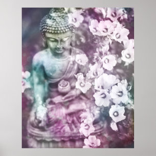 *~* Pastel Meditation Zen Buddha Meditate Flowers Poster