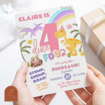 Pastel Meisje Dinosaur Dinosaur Vier Verjaardagsfe