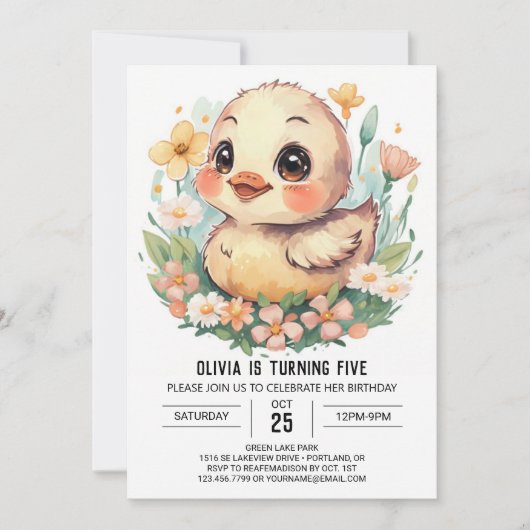 Pastel meisje eend verjaardag kaart (Voorkant)