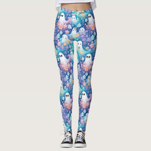 Pastel Meisje Halloween Schattige Spook Retro Flor Leggings (Voorkant)