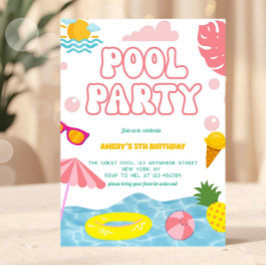 Pastel Meisje Roze Zomer Zwembad Feestje Kaart