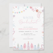 Pastel Meisje Winter Onederland Verjaardagsuitnodi Kaart (Voorkant)