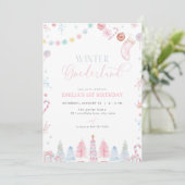 Pastel Meisje Winter Onederland Verjaardagsuitnodi Kaart (Staand voorkant)