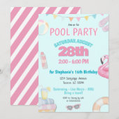Pastel Meisjes Zomer Zwembad Verjaardagsfeestje Ui Kaart (Voorkant / Achterkant)